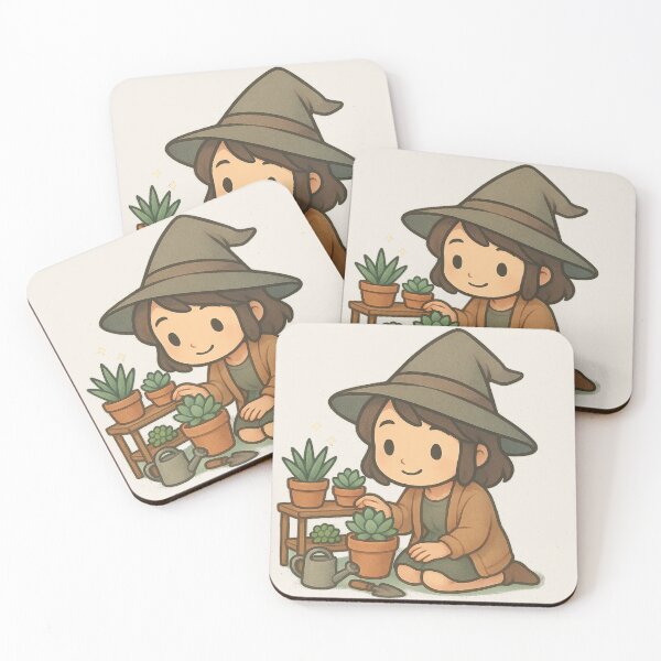 Item preview, Chibi Witch Girl with Succulent Plants designed and sold by LuKreate.