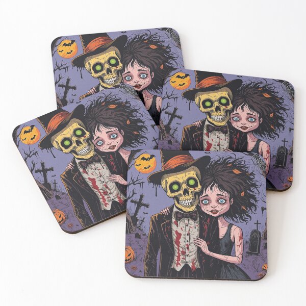 Item preview, Fancy dapper Skeleton man and Vampire girl cool horror art designed and sold by Vintage Designs +.