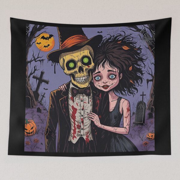 Item preview, Fancy dapper Skeleton man and Vampire girl cool horror art designed and sold by Vintage Designs +.