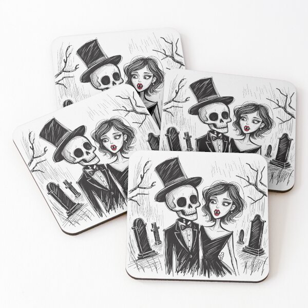 Item preview, Fancy dapper Skeleton man and Vampire girl cool horror art designed and sold by Vintage Designs +.