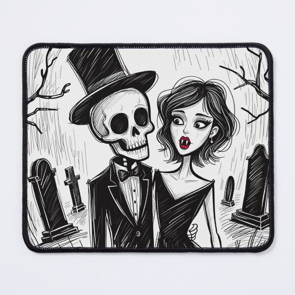 Item preview, Fancy dapper Skeleton man and Vampire girl cool horror art designed and sold by Vintage Designs +.
