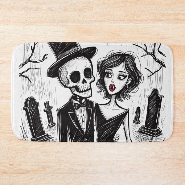Item preview, Fancy dapper Skeleton man and Vampire girl cool horror art designed and sold by Vintage Designs +.