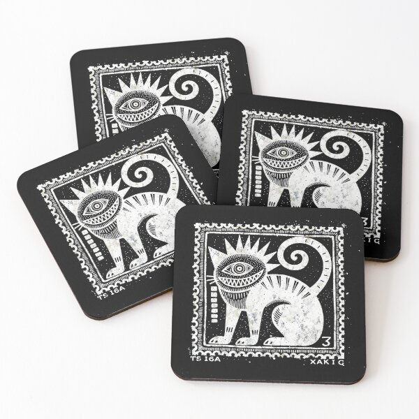 Item preview, white stamp of surreal cat designed and sold by Mike Kiev art.