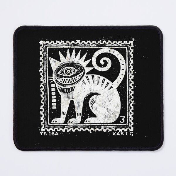 Item preview, white stamp of surreal cat designed and sold by Mike Kiev art.