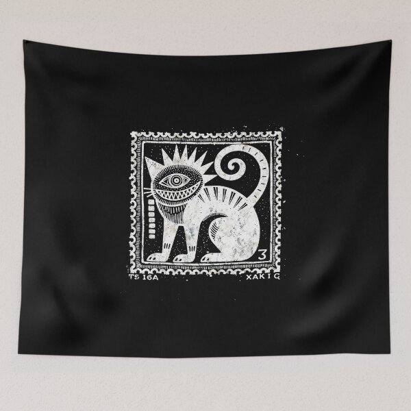Item preview, white stamp of surreal cat designed and sold by Mike Kiev art.