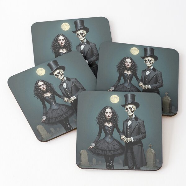 Item preview, Fancy dapper Skeleton man and Vampire girl cool horror art designed and sold by Vintage Designs +.