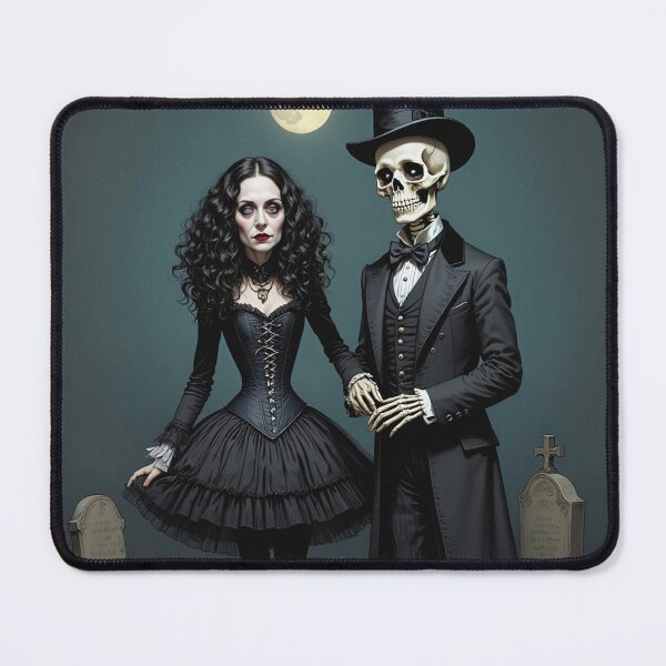 Item preview, Fancy dapper Skeleton man and Vampire girl cool horror art designed and sold by Vintage Designs +.