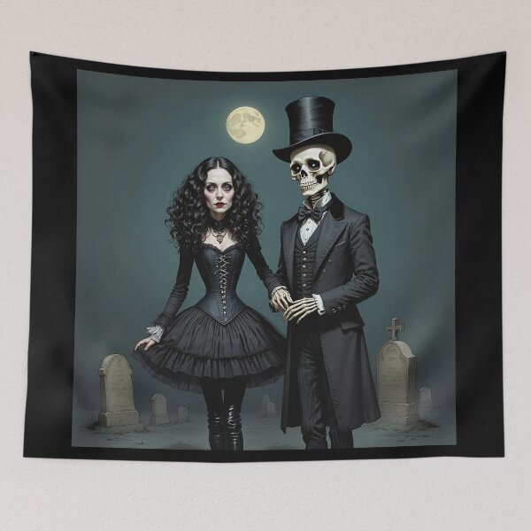 Item preview, Fancy dapper Skeleton man and Vampire girl cool horror art designed and sold by Vintage Designs +.