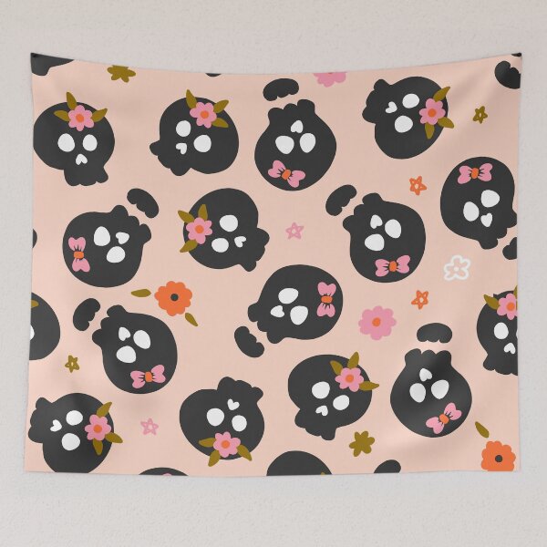 Item preview, Black Skulls with Flowers Pattern designed and sold by Farissa Designs.