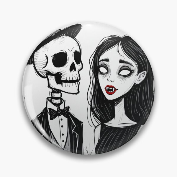 Item preview, Fancy dapper Skeleton man and Vampire girl cool horror art designed and sold by Vintage Designs +.