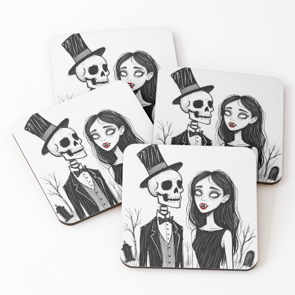 Item preview, Fancy dapper Skeleton man and Vampire girl cool horror art designed and sold by Vintage Designs +.