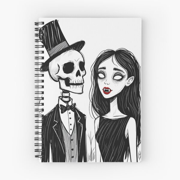 Item preview, Fancy dapper Skeleton man and Vampire girl cool horror art designed and sold by Vintage Designs +.