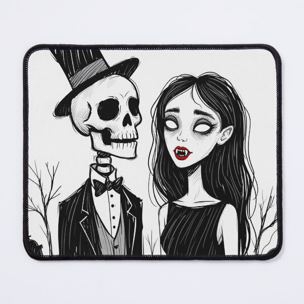 Item preview, Fancy dapper Skeleton man and Vampire girl cool horror art designed and sold by Vintage Designs +.