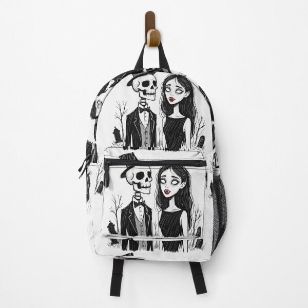 Item preview, Fancy dapper Skeleton man and Vampire girl cool horror art designed and sold by Vintage Designs +.