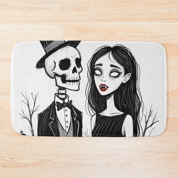 Item preview, Fancy dapper Skeleton man and Vampire girl cool horror art designed and sold by Vintage Designs +.
