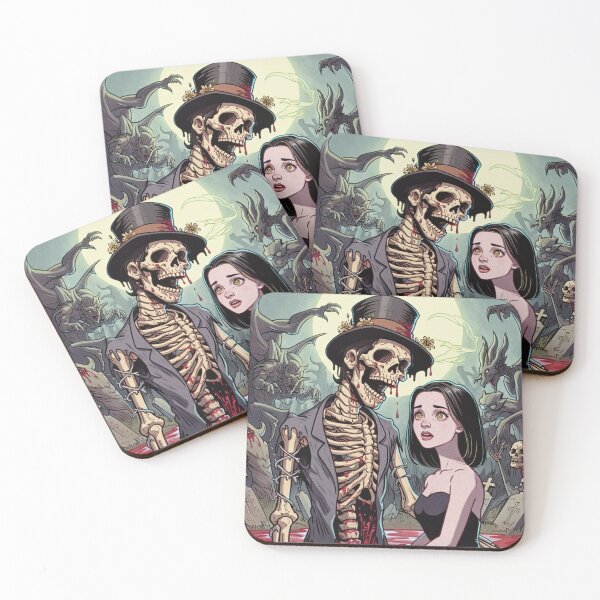 Item preview, Fancy dapper Skeleton man and Vampire girl cool horror art designed and sold by Vintage Designs +.