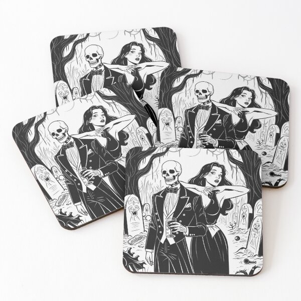 Item preview, Fancy dapper Skeleton man and Vampire girl cool horror art designed and sold by Vintage Designs +.