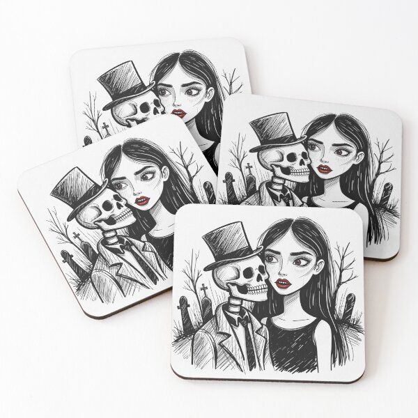 Item preview, Fancy dapper Skeleton man and Vampire girl cool horror art designed and sold by Vintage Designs +.