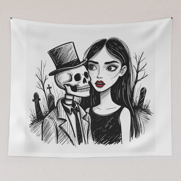 Item preview, Fancy dapper Skeleton man and Vampire girl cool horror art designed and sold by Vintage Designs +.