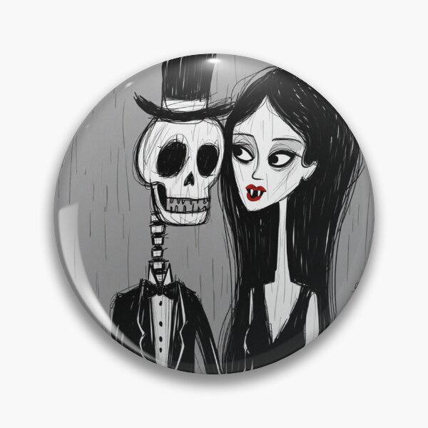 Item preview, Fancy dapper Skeleton man and Vampire girl cool horror art designed and sold by Vintage Designs +.