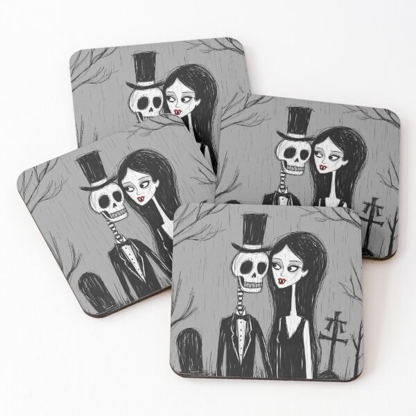 Item preview, Fancy dapper Skeleton man and Vampire girl cool horror art designed and sold by Vintage Designs +.