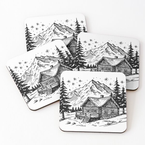 Item preview, Mountain Cabin Illustration – Rustic Winter Lodge Adventure Design designed and sold by Rechtop.