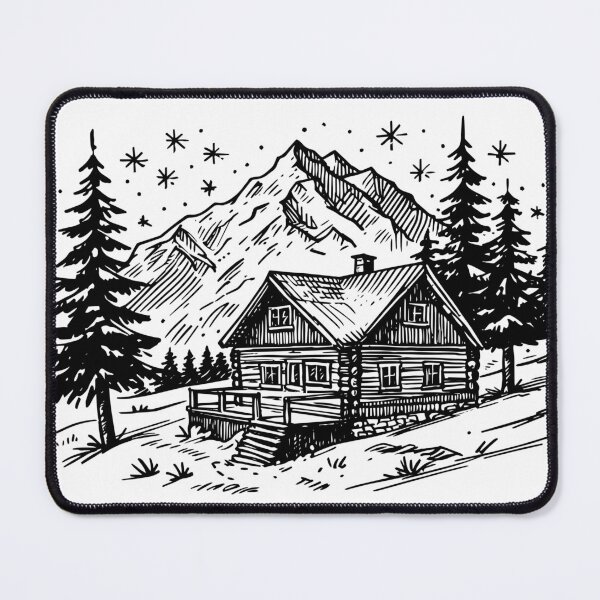 Item preview, Mountain Cabin Illustration – Rustic Winter Lodge Adventure Design designed and sold by Rechtop.