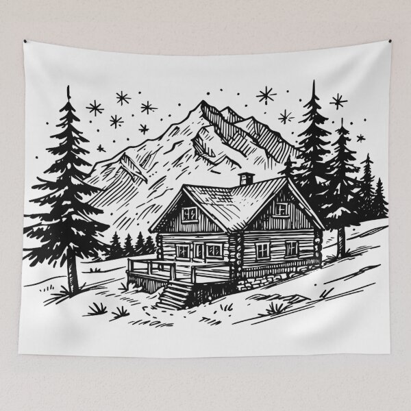 Item preview, Mountain Cabin Illustration – Rustic Winter Lodge Adventure Design designed and sold by Rechtop.