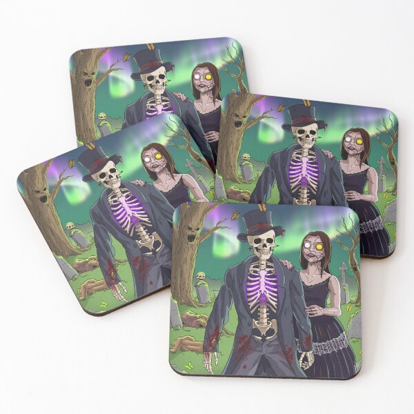 Item preview, Fancy dapper Skeleton man and Vampire girl cool horror art designed and sold by Vintage Designs +.
