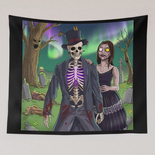 Item preview, Fancy dapper Skeleton man and Vampire girl cool horror art designed and sold by Vintage Designs +.