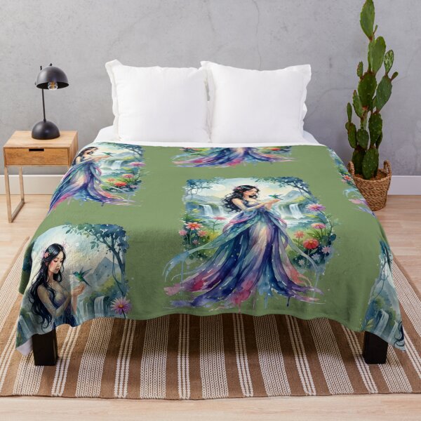 Item preview, Woman with a beautiful landscape, flowers, and waterfall. Watercolor designed and sold by Planet Utoppia.