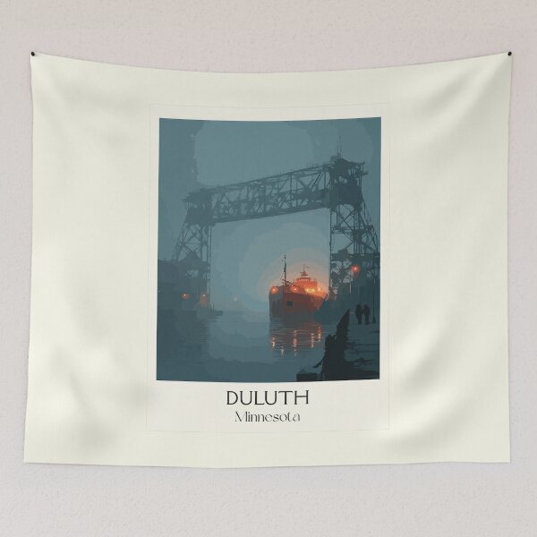 Item preview, Duluth Minnesota Travel Poster | Vintage Aerial Lift Bridge & Lake Superior Art designed and sold by TuncGK.