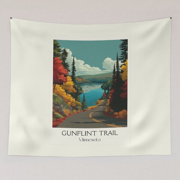 Item preview, Gunflint Trail Minnesota Poster | Vintage Scenic Byway & Fall Colors Wall Art designed and sold by TuncGK.