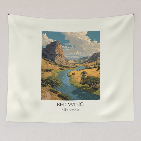 Item preview, Red Wing Minnesota Travel Poster | Vintage Barn Bluff & Mississippi River Art designed and sold by TuncGK.