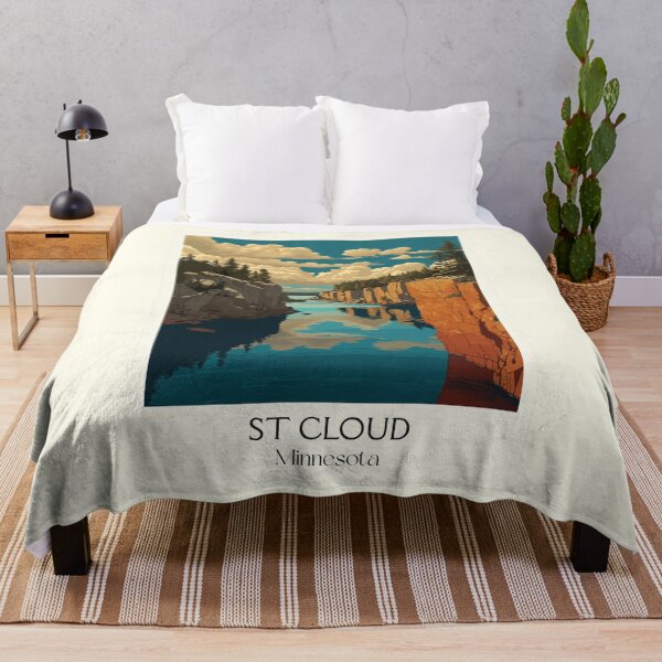 Item preview, St. Cloud Minnesota Travel Poster | Vintage Mississippi River & Quarry Park Art designed and sold by TuncGK.
