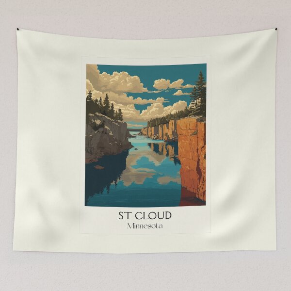 Item preview, St. Cloud Minnesota Travel Poster | Vintage Mississippi River & Quarry Park Art designed and sold by TuncGK.