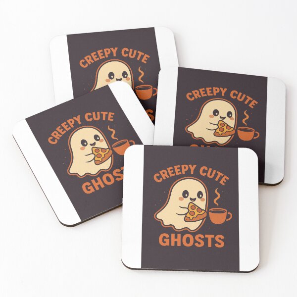 Aperçu de l'œuvre Creepy Cute Ghosts – Pizza & Coffee Spirit Vibes créée et vendue par RouniBoutique.
