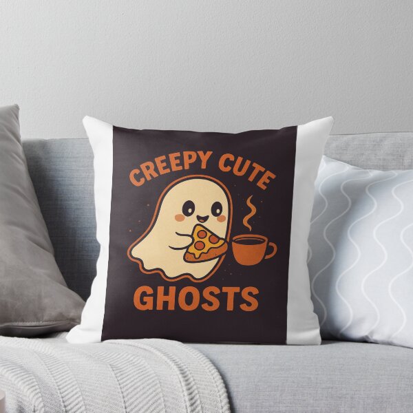 Aperçu de l'œuvre Creepy Cute Ghosts – Pizza & Coffee Spirit Vibes créée et vendue par RouniBoutique.