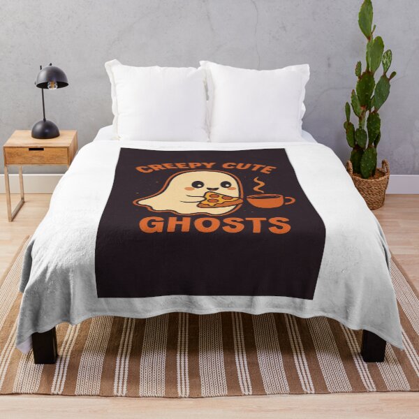 Aperçu de l'œuvre Creepy Cute Ghosts – Pizza & Coffee Spirit Vibes créée et vendue par RouniBoutique.