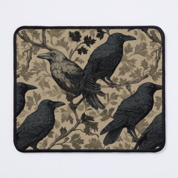 Item preview, Vintage Gothic Ravens on Botanical Beige Background Seamless Pattern designed and sold by dawnleblanc55.