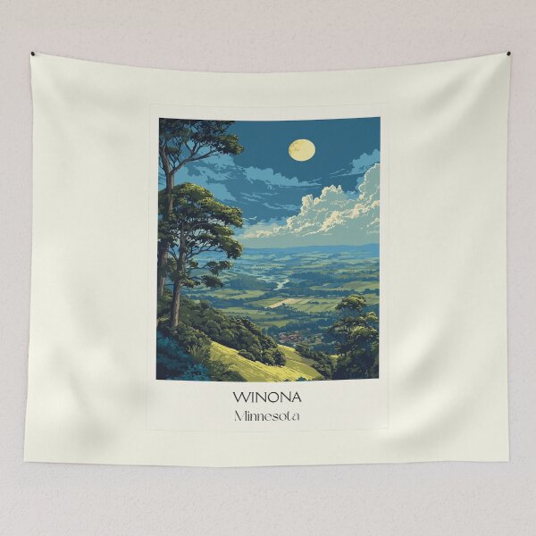 Item preview, Winona Minnesota Travel Poster | Vintage Sugar Loaf & Mississippi Bluff Art designed and sold by TuncGK.