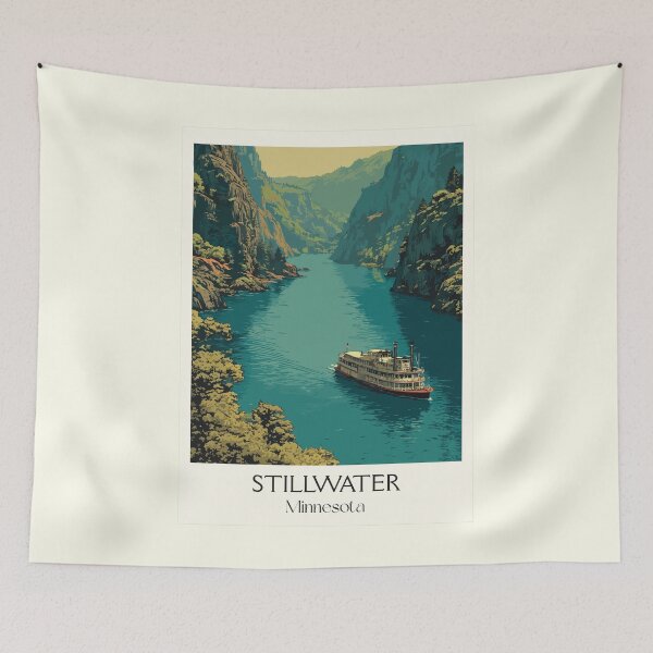 Item preview, Stillwater Minnesota Travel Poster | Vintage St. Croix River & Lift Bridge Art designed and sold by TuncGK.