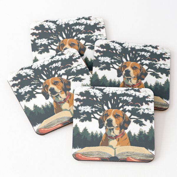 Item preview, Dog Reading a Book with Sausage Under a Tree – Funny Animal Art designed and sold by CreativPlace.