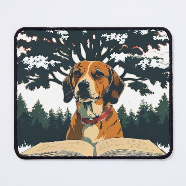 Item preview, Dog Reading a Book with Sausage Under a Tree – Funny Animal Art designed and sold by CreativPlace.
