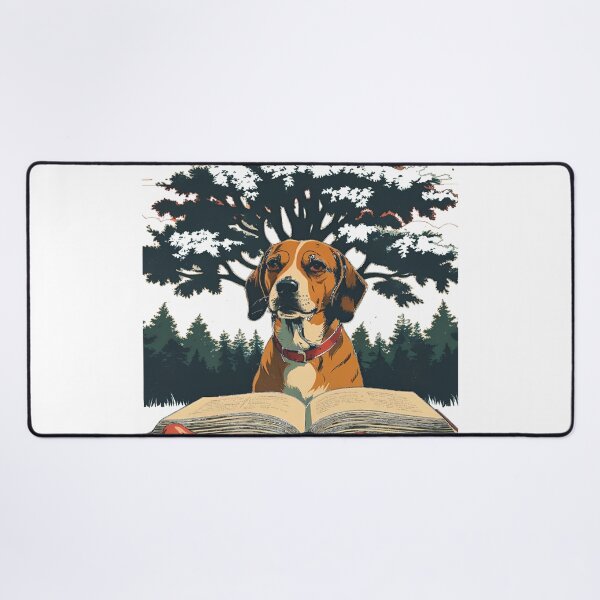 Item preview, Dog Reading a Book with Sausage Under a Tree – Funny Animal Art designed and sold by CreativPlace.