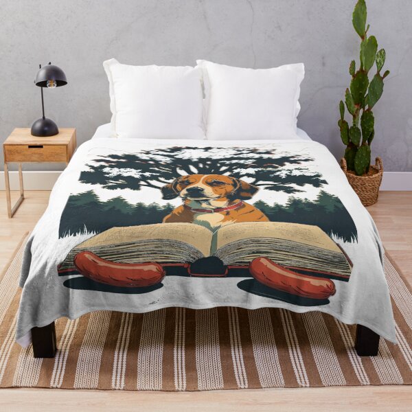 Item preview, Dog Reading a Book with Sausage Under a Tree – Funny Animal Art designed and sold by CreativPlace.