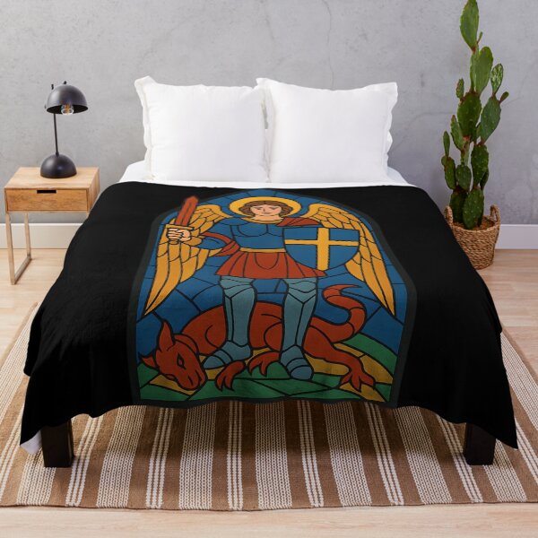Item preview, Stained Glass Archangel Michael Saint Warrior Angel Christian Faith Religious Design T-Shirt designed and sold by DrawHandArt.