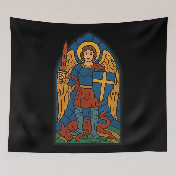 Item preview, Stained Glass Archangel Michael Saint Warrior Angel Christian Faith Religious Design T-Shirt designed and sold by DrawHandArt.