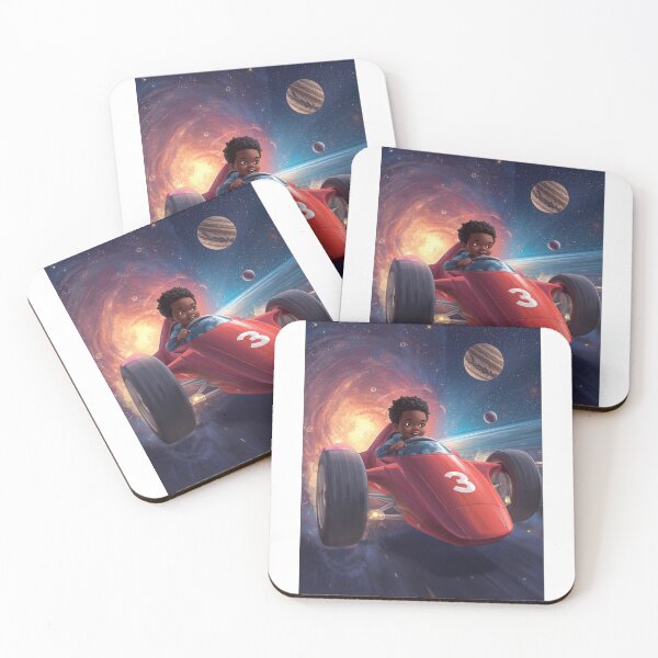 Item preview, Space Racer Cartoon – Boy Driving Red Car Through the Galaxy designed and sold by snoezelstudio.