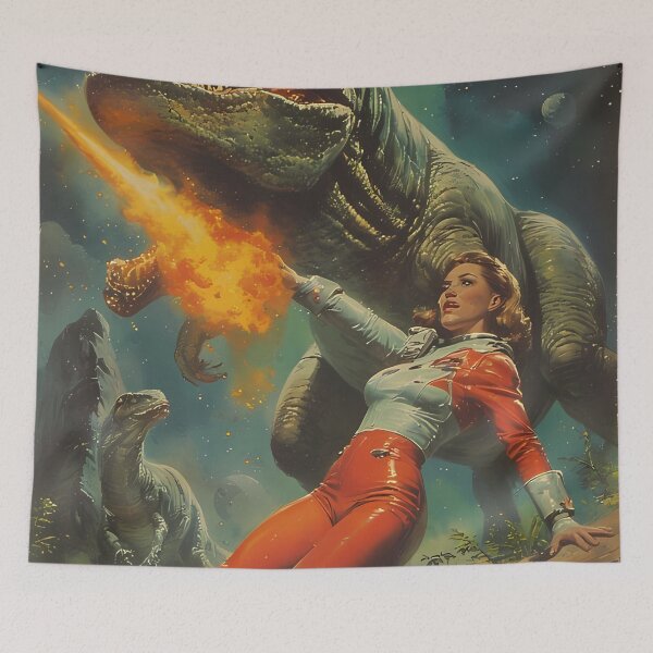 Item preview, Astronaut woman at war with the space dinosaurs designed and sold by she-devil-shirt.